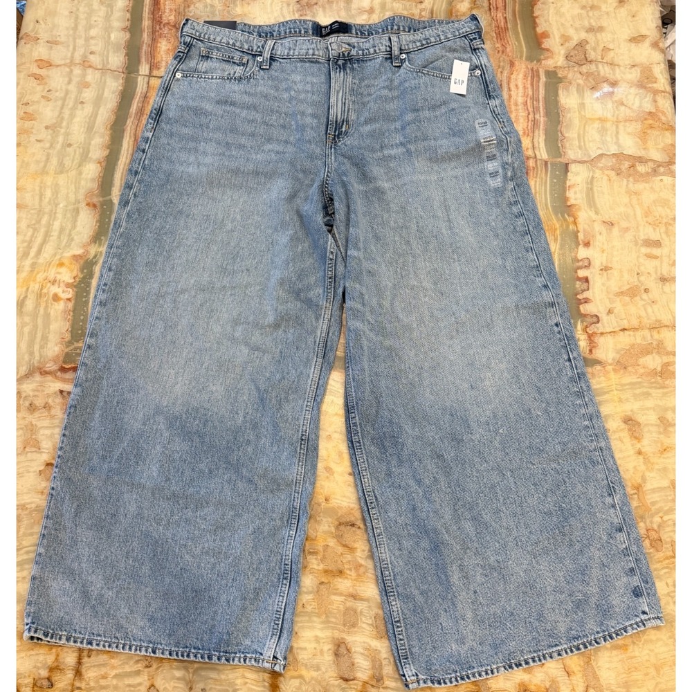 NWT Gap Womens Super Wide-Leg Jeans Blue Denim Mid Rise Relaxed Baggy 20/35R